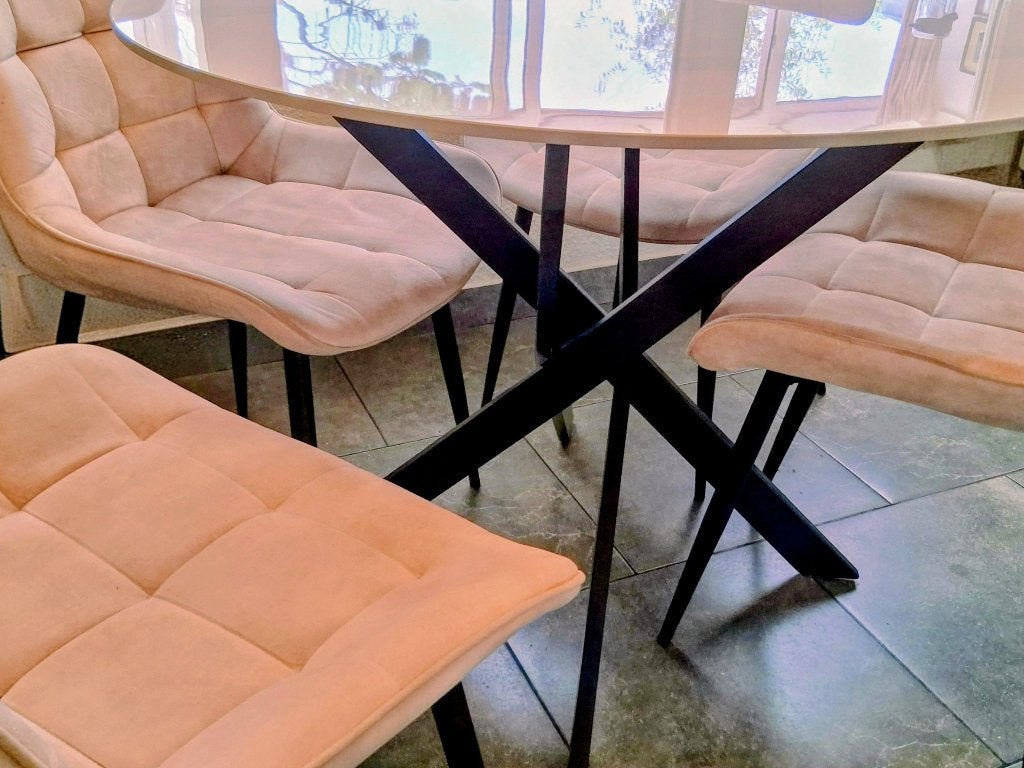 Table à manger en grès cérame avec 4 chaises, Maison & Meubles, Quatre personnes, Rond, 50 à 100 cm, Comme neuf