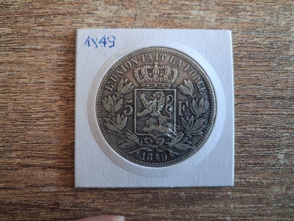 Belgique 5 francs 1849 argent, Enlèvement ou Envoi, Monnaie en vrac, Argent, Argent