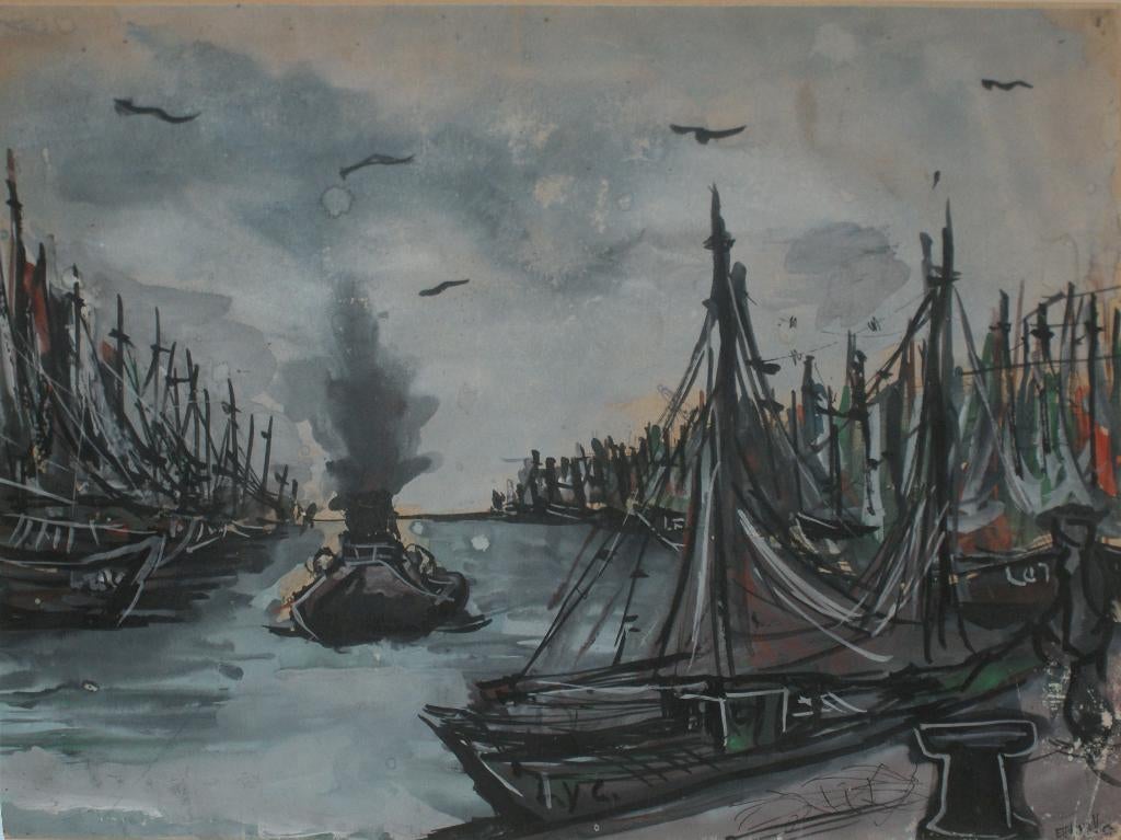 Georges Vanhove (1939): Vissershaven (56 x 45 cm), Enlèvement ou Envoi