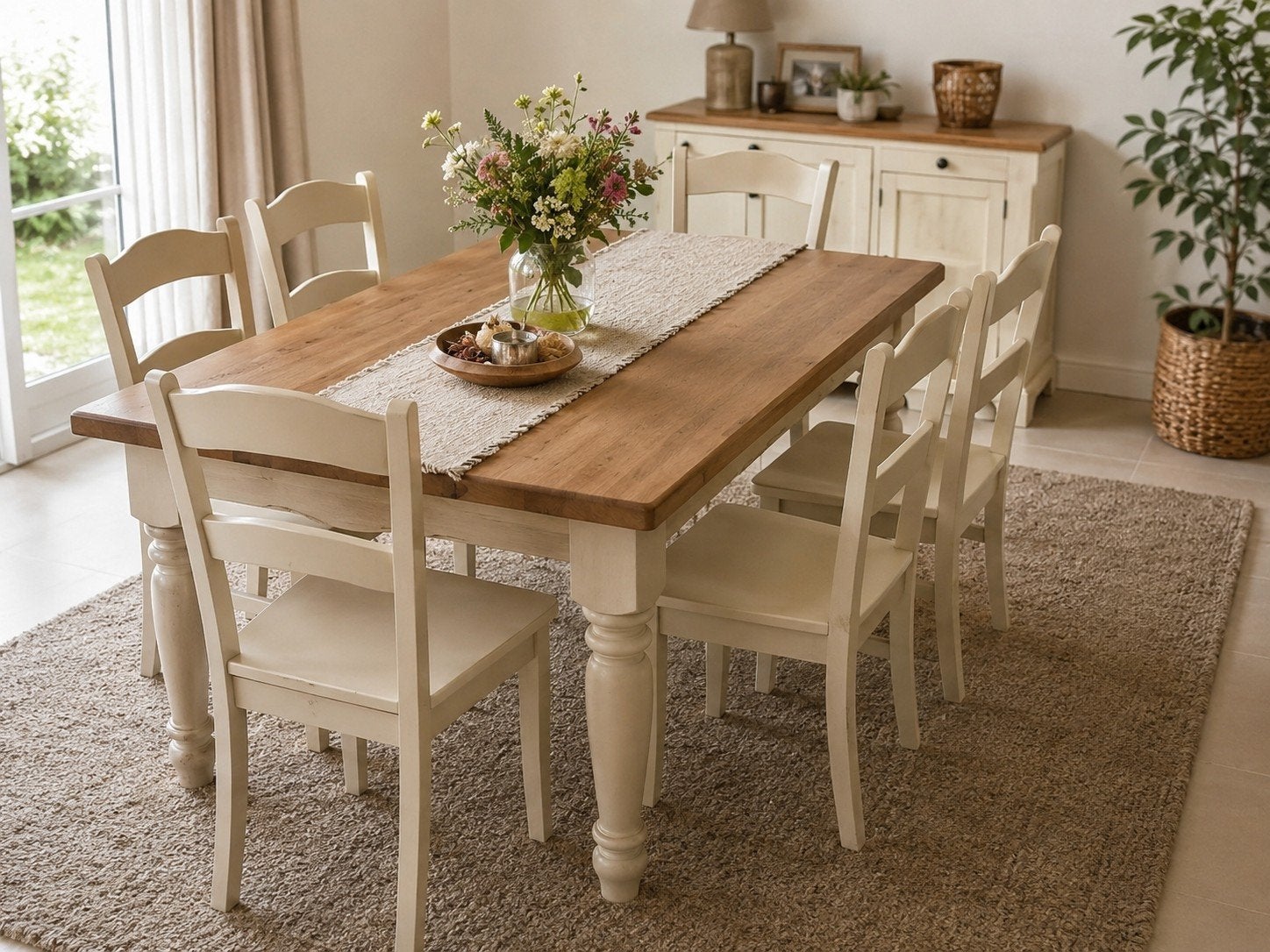 6 cremekleurige beuken stoelen, Huis en Inrichting, Ophalen