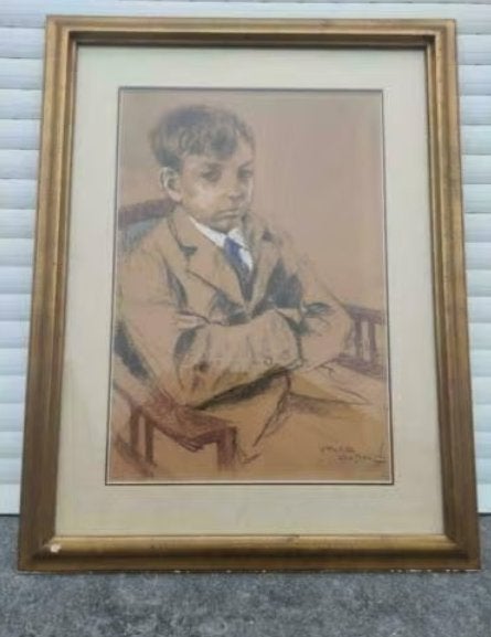 pastel ecolier signe romeo dumoulin 1918, Antiquités & Art, Enlèvement ou Envoi, Pastel
