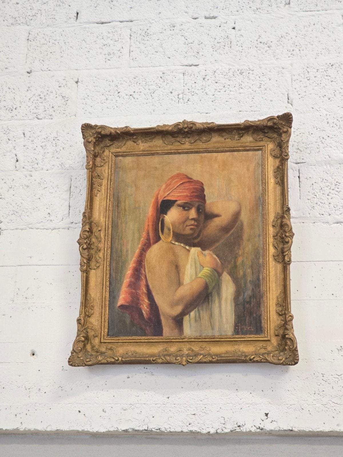 peinture ancienne orientale (avec signature), Antiquités & Art, Cadre spécial, Portrait ou Personnes, Peinture à l'huile, Enlèvement