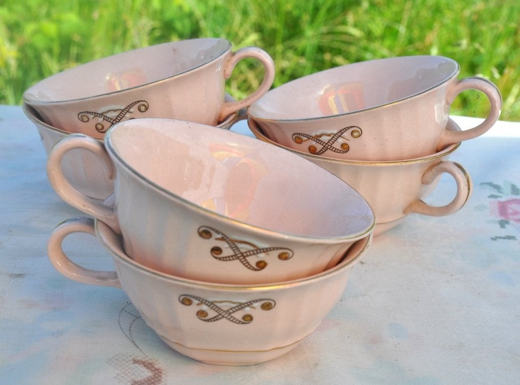 6 tasses a café boch n2414 vintage rose poudré et doré, Enlèvement ou Envoi