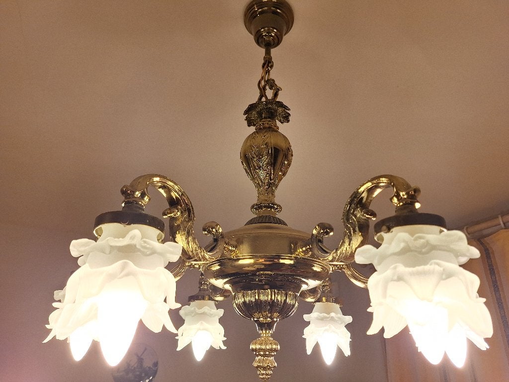 Lustre élégant couleur or en parfait état, Comme neuf, Enlèvement, E27 (grand), Métal