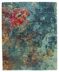 Tapis Tufekian moderne en soie et laine noué à la main, Bleu, Modern design, 200 cm ou plus, 200 cm ou plus