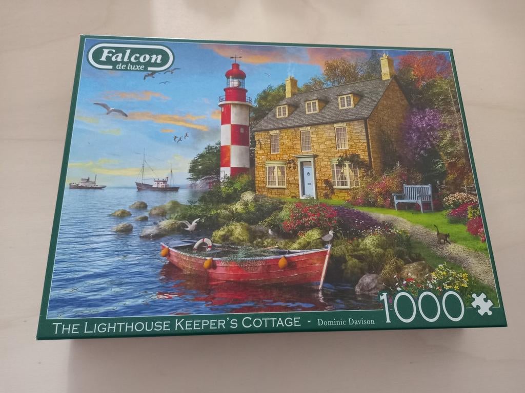 Falcon puzzel 1000 stuks - De vuurtoren wachter cottage, Ophalen of Verzenden, 500 t/m 1500 stukjes, Gebruikt, Legpuzzel