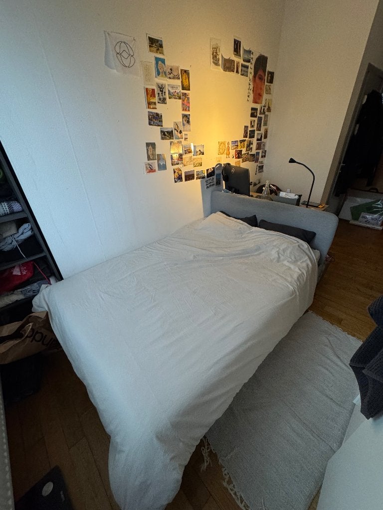 Lit IKEA SLATTUM et matelas VADSO 140x200, Gris, 140 cm, Enlèvement, Utilisé