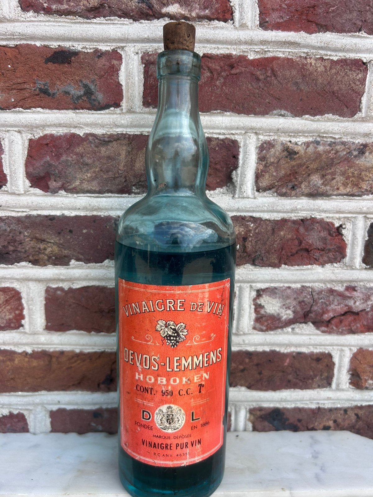 Bouteille à vinaigre en verre bleu DE VOS LEMMES, Collections, Enlèvement, Utilisé, Bouteille(s)
