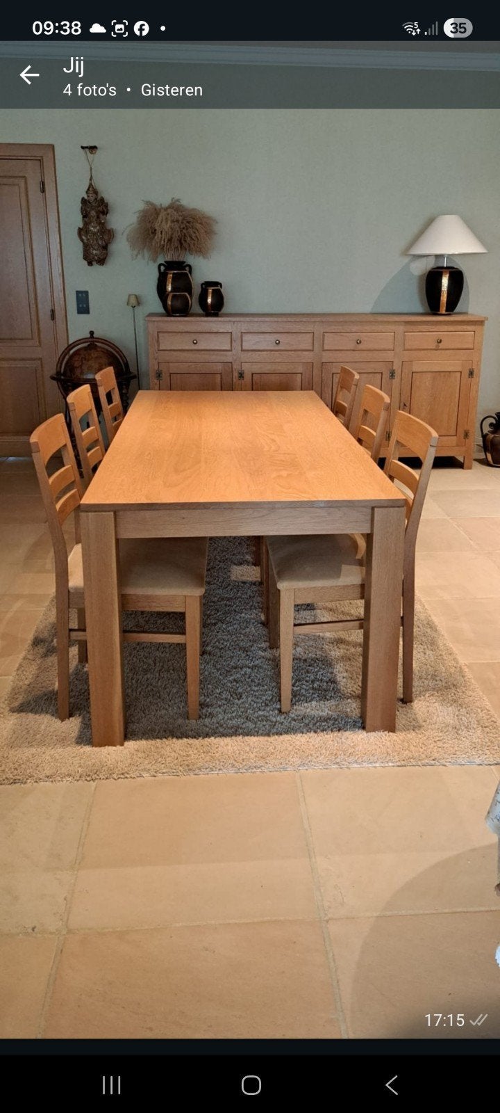 massief eiken tafel met 6 eiken stoelen, Maison & Meubles, Enlèvement, Comme neuf