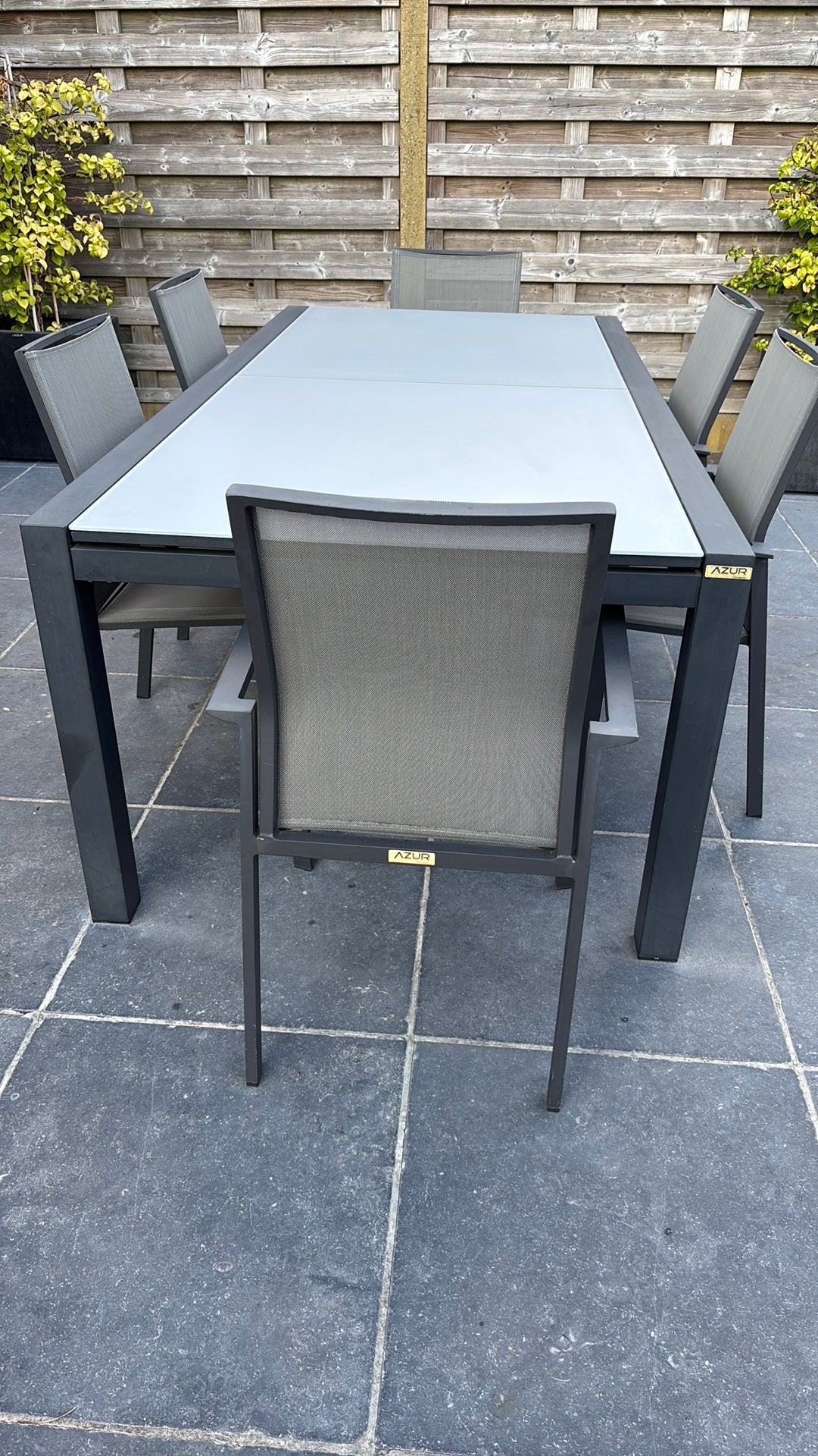 Tuintafel en stoelen AZUR, anthraciet, aluminium, textiline, Ophalen, Gebruikt, Meer dan 8 zitplaatsen, Aluminium