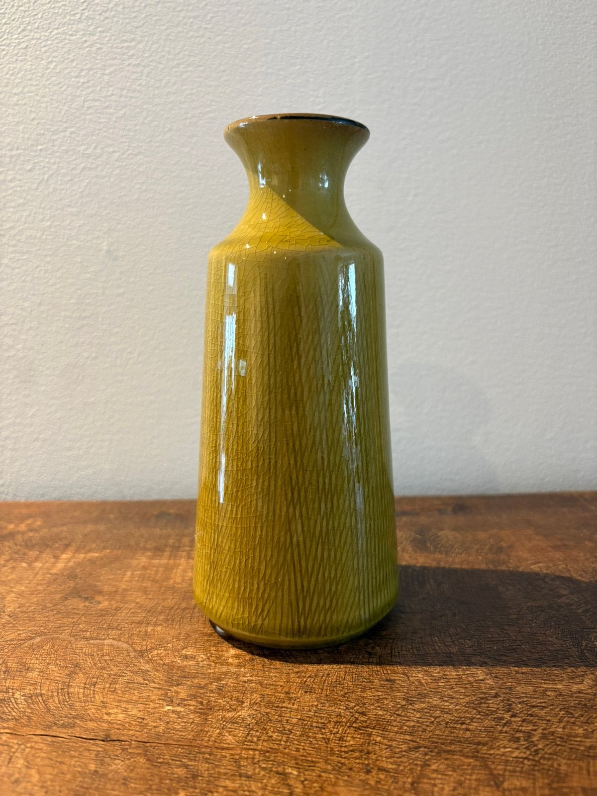 Vintage Keramieken Vaas (18 cm) – Craquelé Glazuur, Ophalen, Zo goed als nieuw, Geel