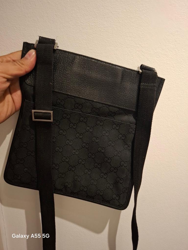 Sacoche Gucci homme GG noire vintage – excellent état, Enlèvement ou Envoi, Noir, Cuir