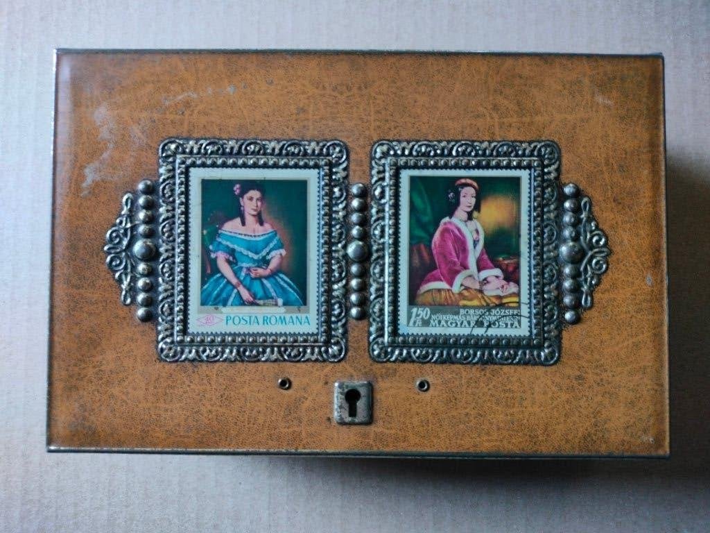 Blik voor verzameling met de afbeelding postzegels 20x13x7cm, Ophalen of Verzenden, Gebruikt, Overige, Overige merken