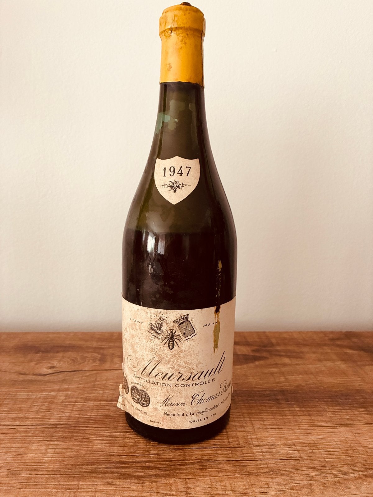 1 x Meursault 1947, Collections, Comme neuf, Enlèvement, Vin rouge, France