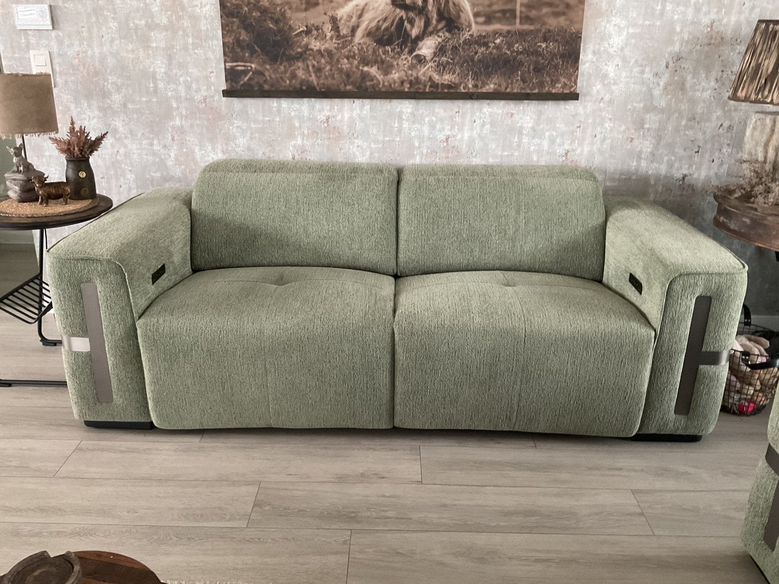 Salon groen met 2 relaxen, 75 à 100 cm, Banc droit, Comme neuf, Synthétique