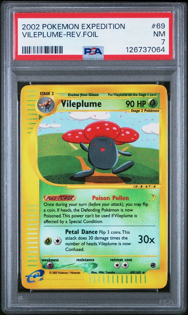 Pokemon Expedition Base Set Reverse Vileplume PSA 7 WOTC, Ophalen of Verzenden, Zo goed als nieuw, Losse kaart, Foil