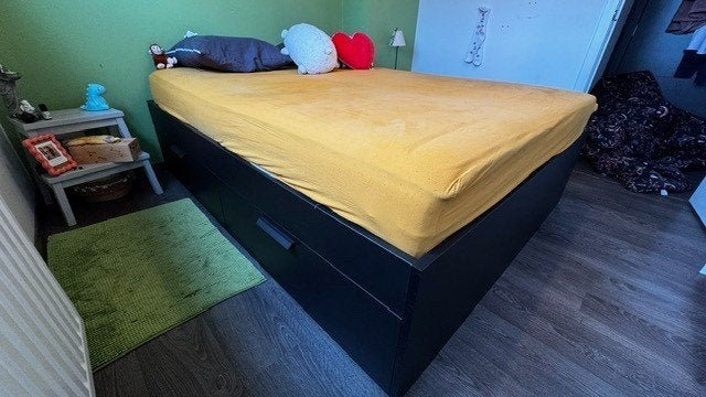 Tweepersoonsbed met vier opberglades, Ophalen, Gebruikt, Zwart, Tweepersoons