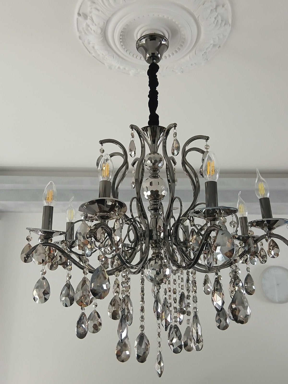 2 Lusters in het zwart perfect voor in de salon, Huis en Inrichting, Lampen | Hanglampen, Ophalen, Glas, Modern, klassiek