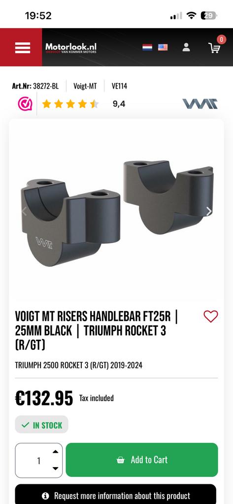 Riser - Stuurverhoger Triumph Rocket 3, Motoren, Bedrijf