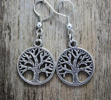 Levensboom oorbellen verzilverd, Handtassen en Accessoires, Oorbellen, Nieuw, Hangers, Zilver, Zilver, Ophalen of Verzenden