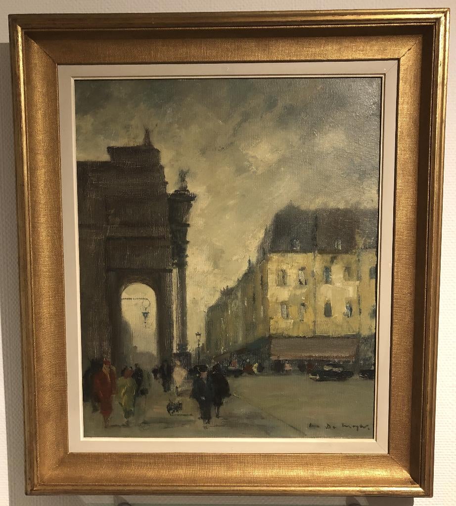 Aanzicht Beurs Brussel, Antiek en Kunst, Kunst | Schilderijen | Klassiek, Ophalen