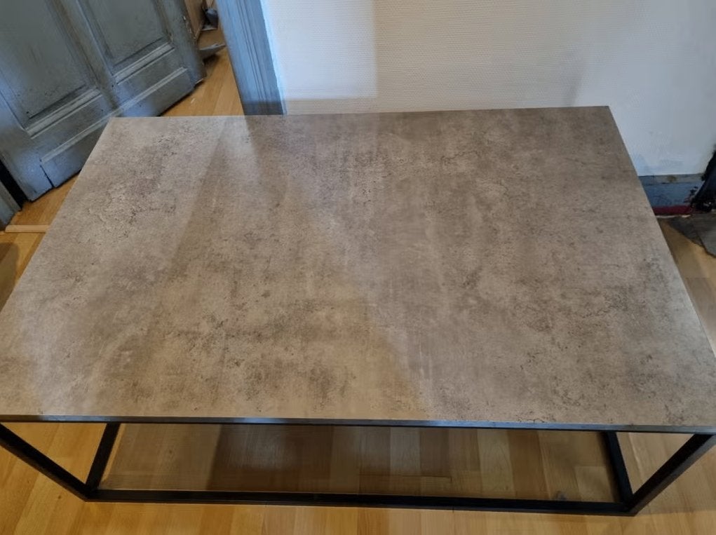 Table basse industrielle – Plateau effet béton, Ophalen, Gebruikt, Metaal