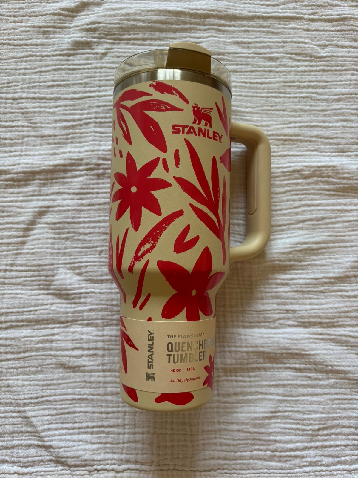 Stanley beker cup fles drinkfles floral nieuw 40oz 1,18L, Sport en Fitness, Drinkbussen, Zo goed als nieuw, Ophalen of Verzenden