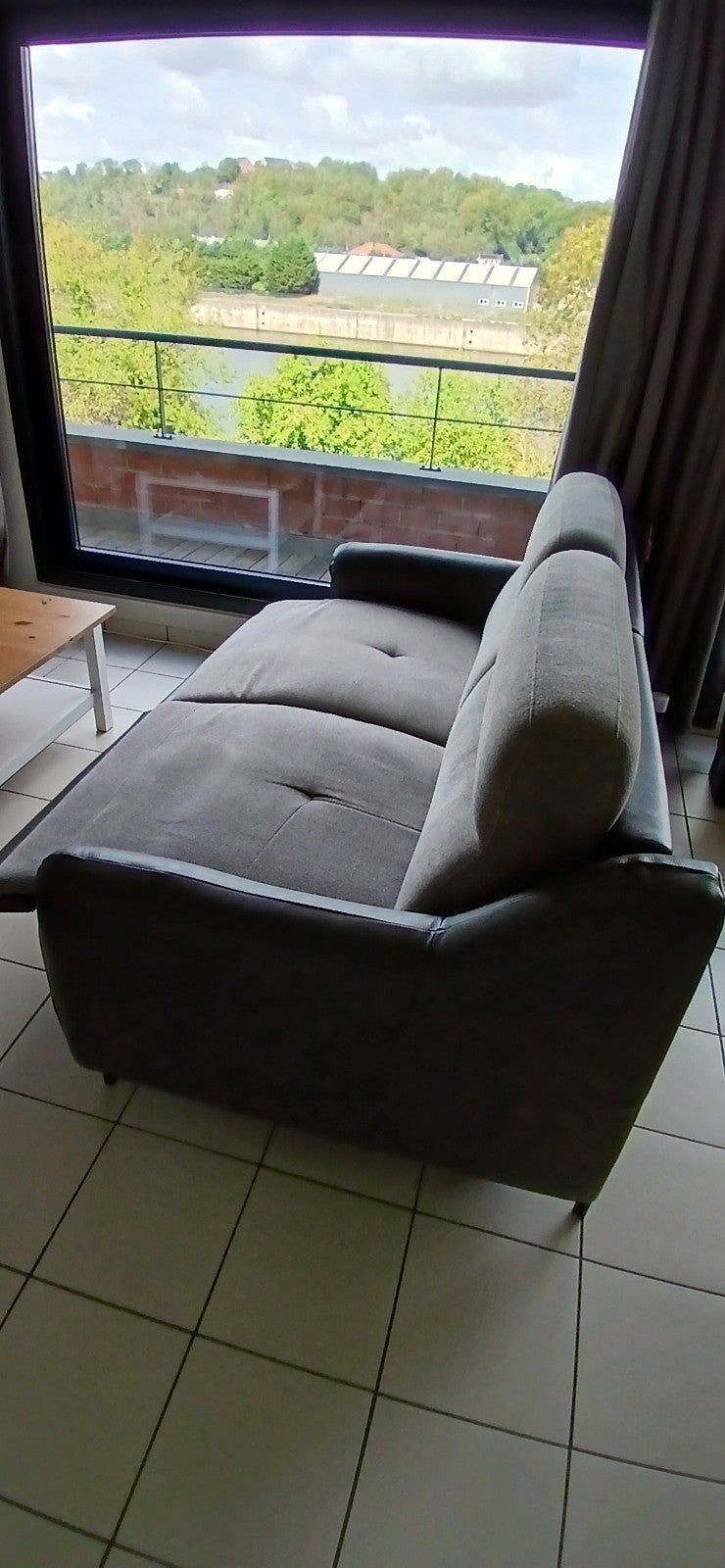 Salon cuir et tissu gris et ivoire 3+2 avec relaxs, Enlèvement, Cuir