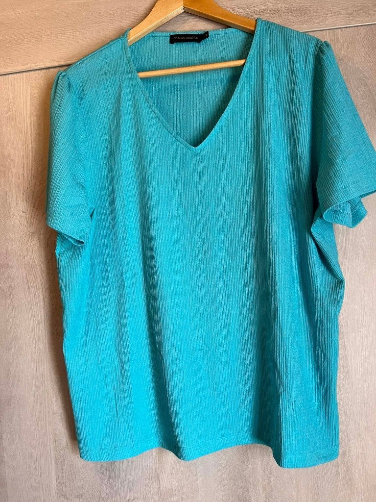 tshirt blauw turquoise claude arielle 48, Enlèvement ou Envoi, Comme neuf, Chemise ou Top, Claude Arielle