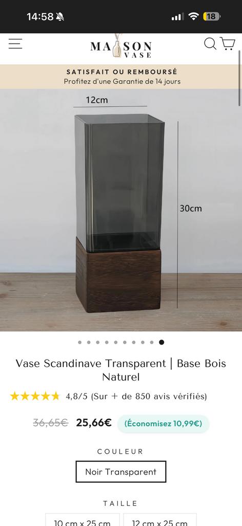 Vase Transparent noir en acrylique | Base Bois Naturel, Maison & Meubles, Accessoires pour la Maison | Vases, Enlèvement ou Envoi