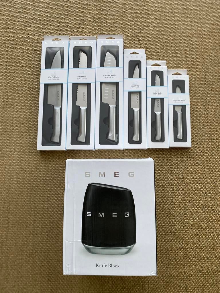 Smeg messenblok + set van 6 messen, Ophalen of Verzenden, Nieuw, Inox of Chroom, Bestekset