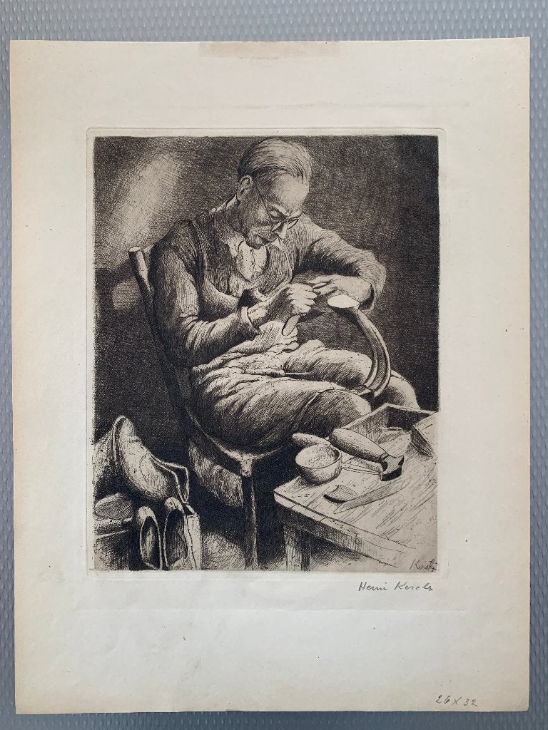 Lot van 4 etsen -  Kerels, Dolphyn, Boussauw en Debruyne, Antiek en Kunst, Ophalen of Verzenden, Portret, Ets, Genummerd