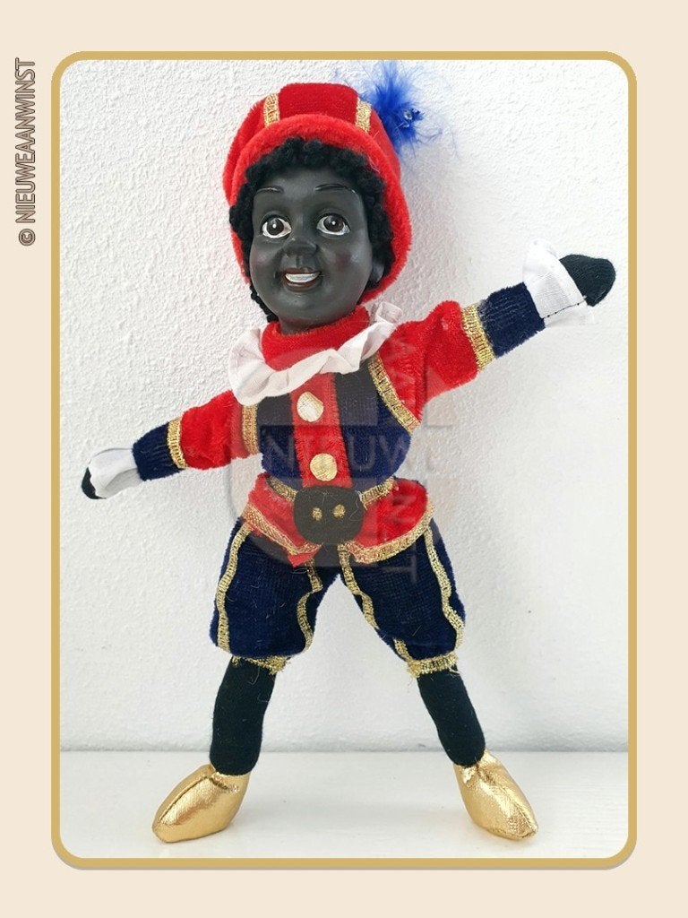 Nostalgische etalage Piet pop - rood/blauw - 20cm, Verzenden, Zo goed als nieuw