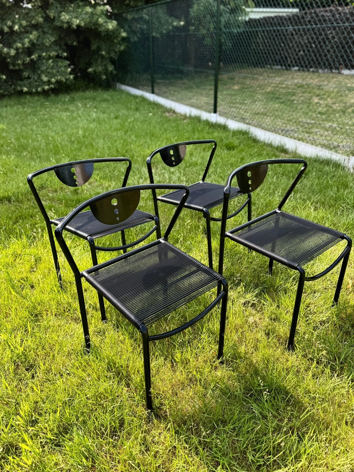 Giandomenico Belotti spaghetti chairs metalen stoelen 1970s, Huis en Inrichting, Stoelen, Ophalen, Gebruikt, Zwart, Vier