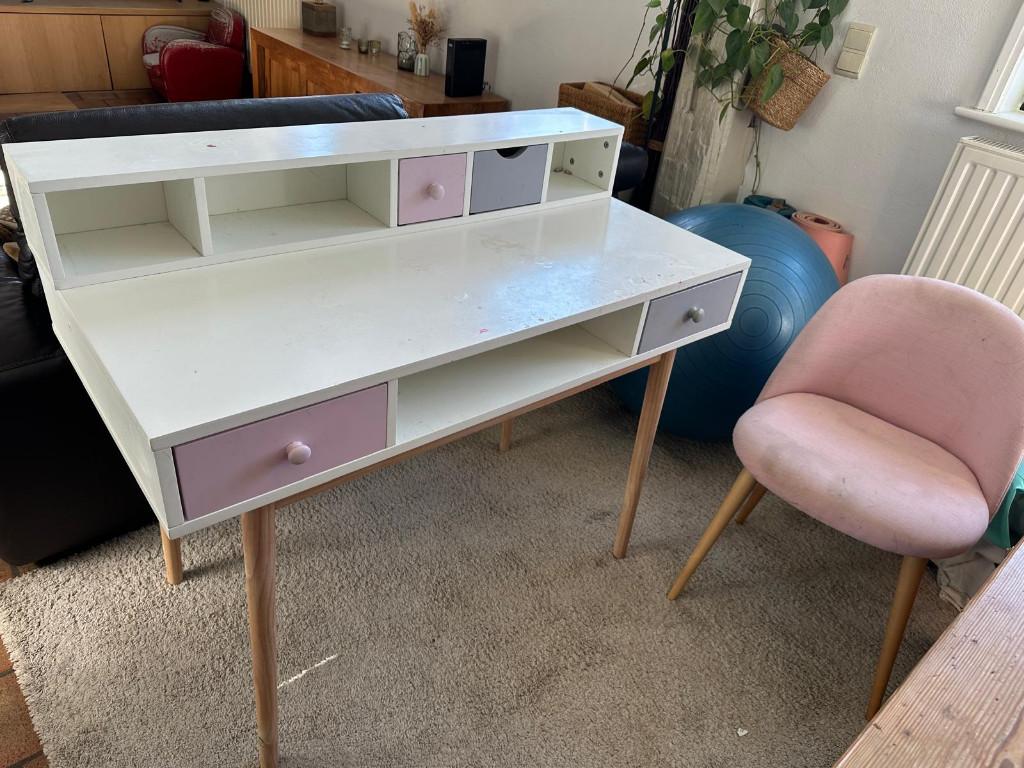 Bureau enfant + chaise, Ophalen, Gebruikt, Wit