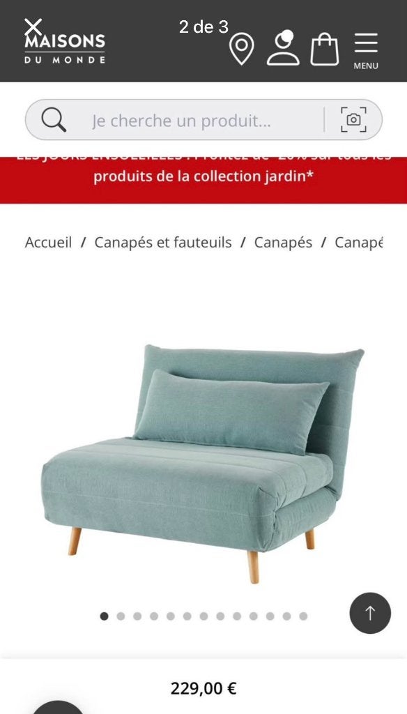 canapé convertible, Maison & Meubles, Canapés | Salons, 75 à 100 cm, Enlèvement ou Envoi, Moins de 150 cm, Banc droit