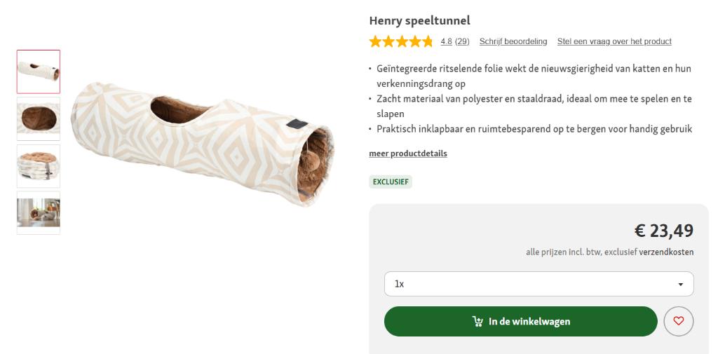 Kattentunnel/ speeltunnel, Ophalen, Nieuw, Speeltunnel