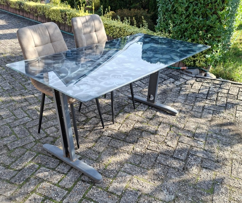 GROTE TAFEL met Glazen Blad en stoelen, Ophalen, 50 – 75, 100 tot 150 cm, 50 tot 100 cm