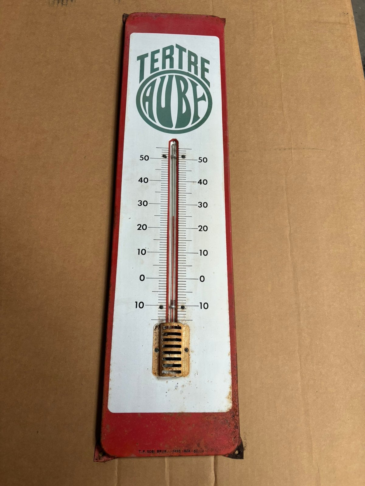 Emaille bord met thermometer van 1961, Overige typen, Ophalen, Gebruikt
