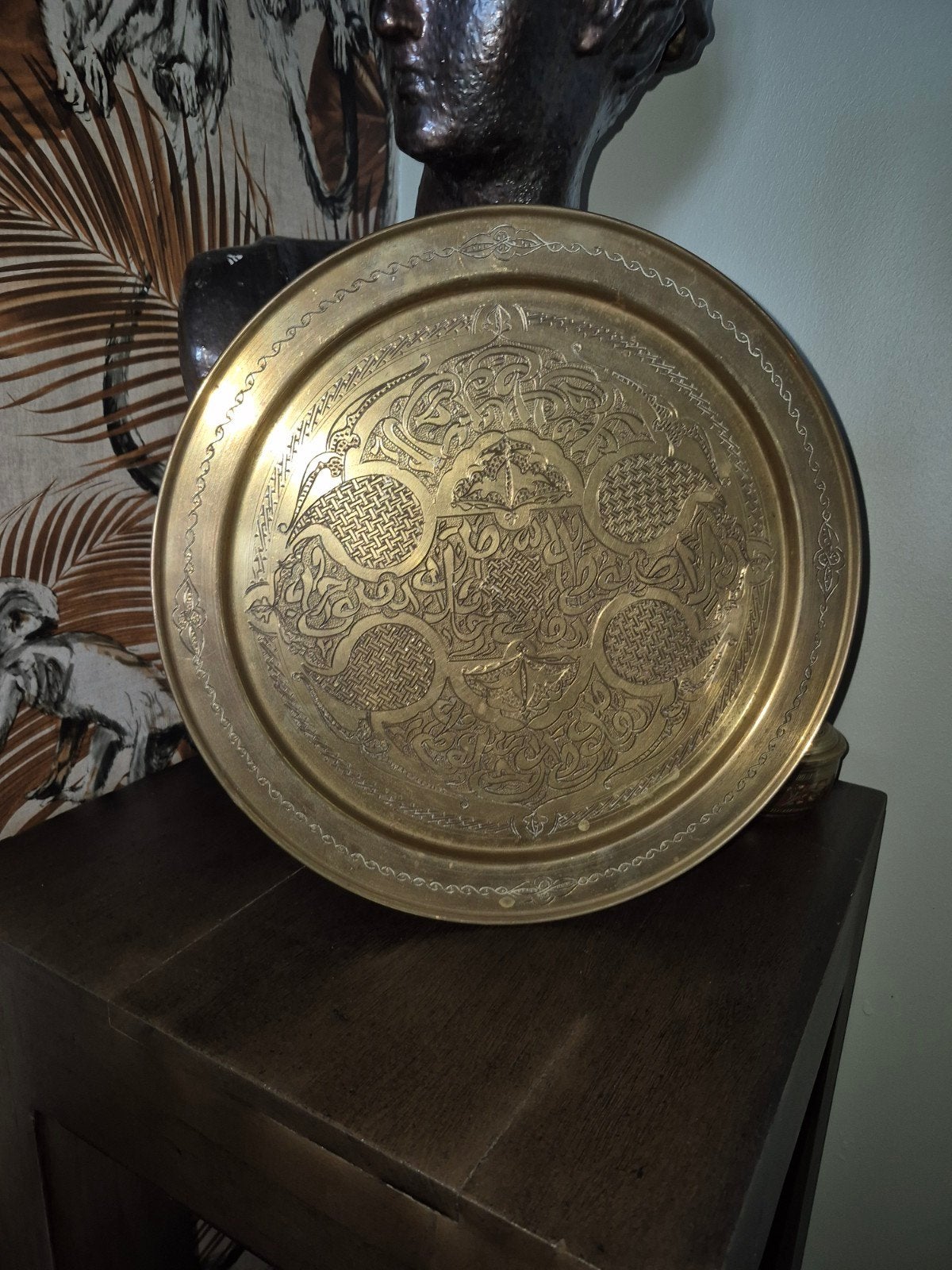 plateau en laiton antique gravé du Moyen-Orient, Enlèvement ou Envoi, Plateau