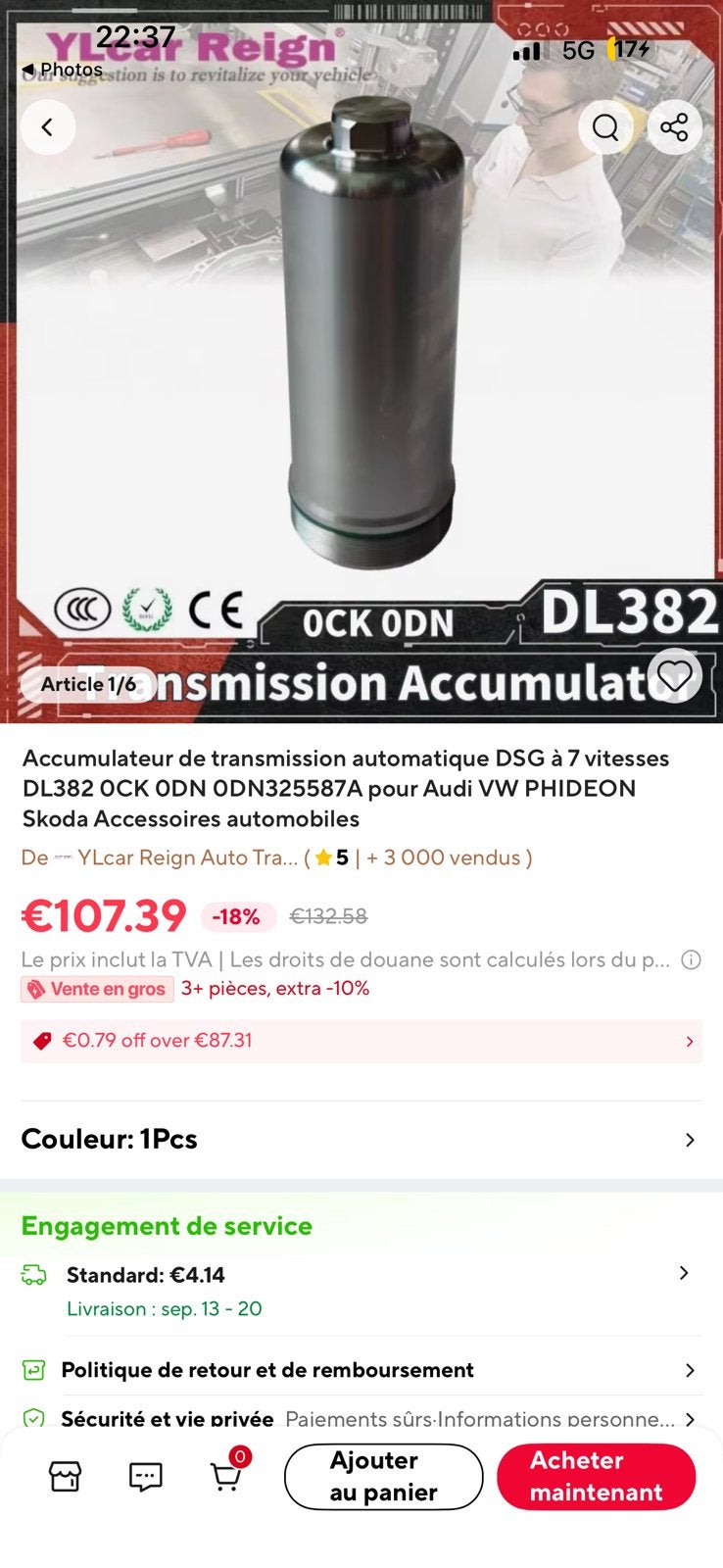 Accumulateur DSG à 7 vitesses DL382 0CK 0DN 0DN325587A, Autos : Pièces & Accessoires, Enlèvement ou Envoi, Neuf, Audi