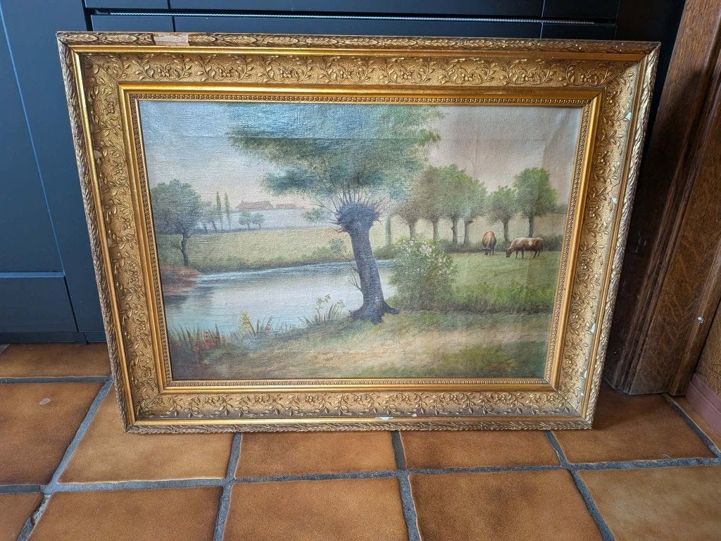 Olieverfschilderij - S DeVlieger - pastoraal landschap., Antiek en Kunst, Ophalen, Olieverf, Landschap