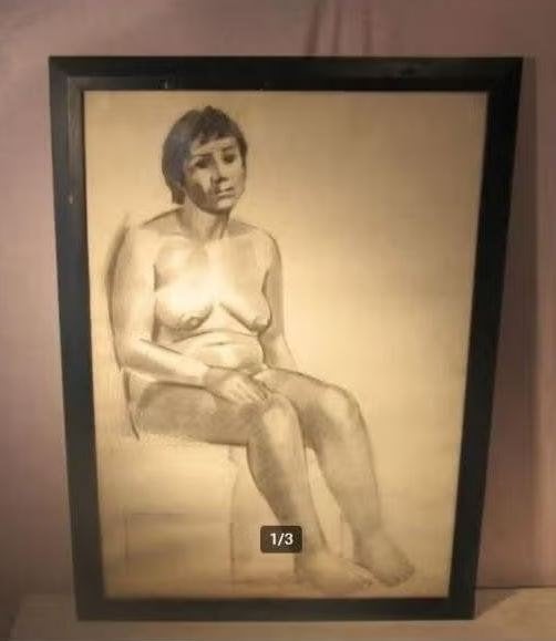 Beau dessin « Femme nue assise » - signé, Antiquités & Art, Enlèvement ou Envoi, Dessin, Fait main