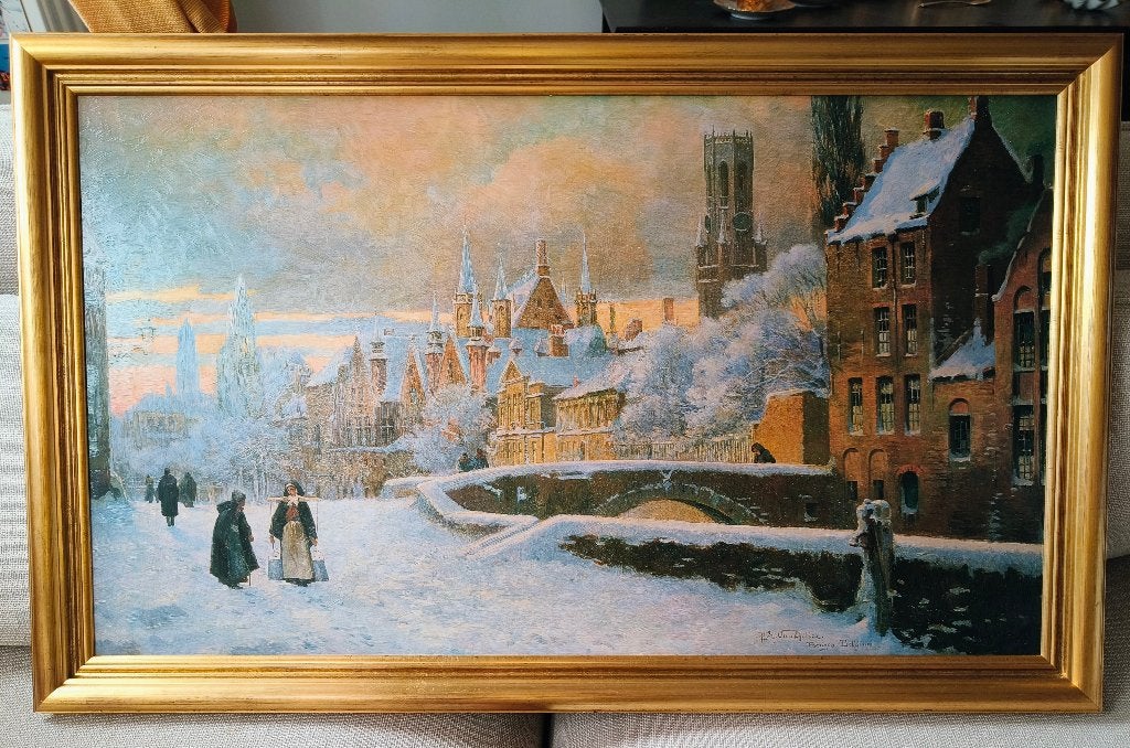 De Meebrug te Brugge onder de Sneeuw, Florimond Van Acker, Antiek en Kunst, Ophalen, Klassiek, Stads- / dorpsgezicht