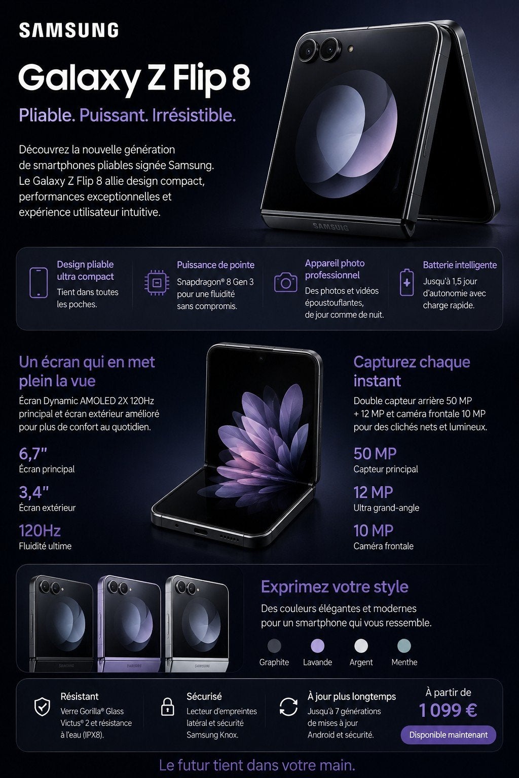 Z flip 8 noir 256Gb état neuf., Enlèvement, Noir