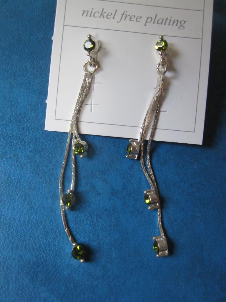 zilverkleurige oorbellen met geelachtige steentjes, Handtassen en Accessoires, Oorbellen, Overige materialen, Hangers, Geel, Nieuw