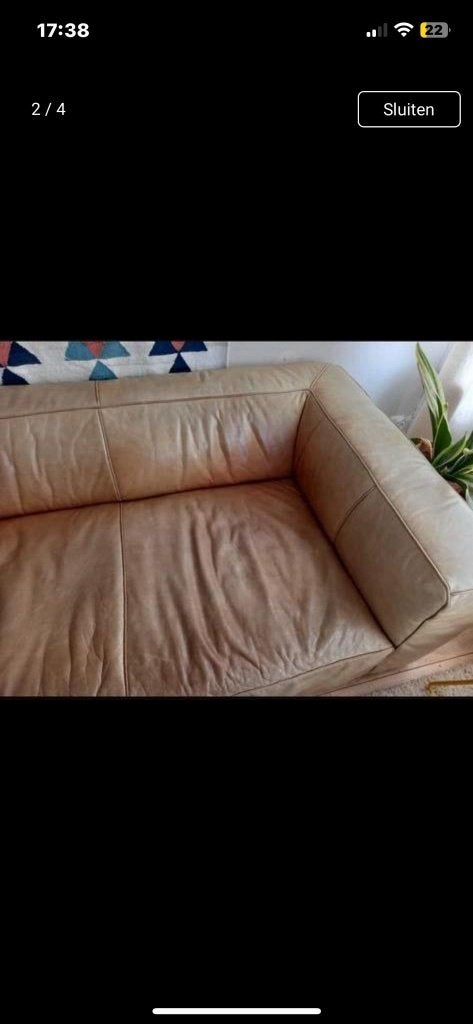 Lederen zetel driezit, Ophalen, Gebruikt, 150 tot 200 cm, Driepersoons