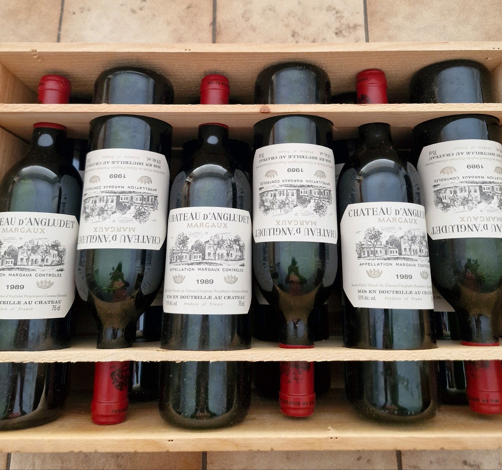 Originele houten kist Château d’Angludet 1989 Margaux, Collections, Vins, Neuf, Pleine, Enlèvement, Vin rouge