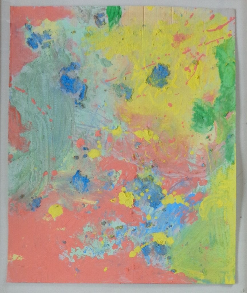 ONBEKEND / ABSTRACTIE / OLIEVERF + ZAND / 98x84cm / KADER, Ophalen