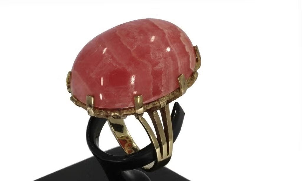 Robuuste rhodochrosiet edelsteen gouden vintage ring dame, Ophalen of Verzenden, Ring, Met edelsteen